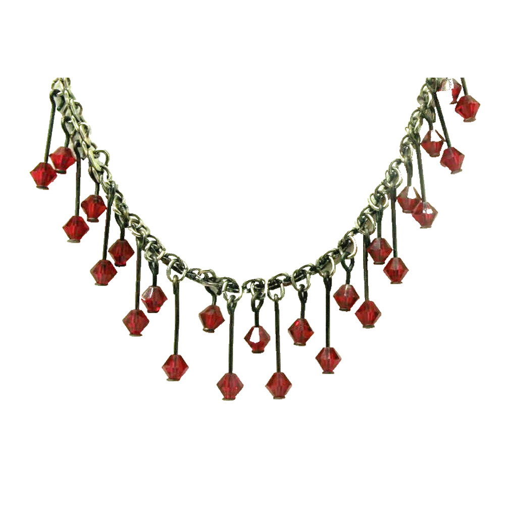 Tiny Dangle Red Faceted Dangling Bi-cone Crystal Bead Necklace • 17"
